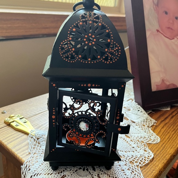 Handpainted Other - Handpainted Metal Black and Orange Decorative Lantern